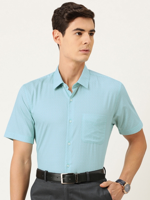 

Peter England Men White & Turquoise Blue Slim Fit Printed Formal Shirt