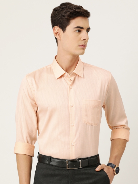 

Peter England Men Peach-Coloured Slim Fit Self Design Wrinkle Free Formal Shirt