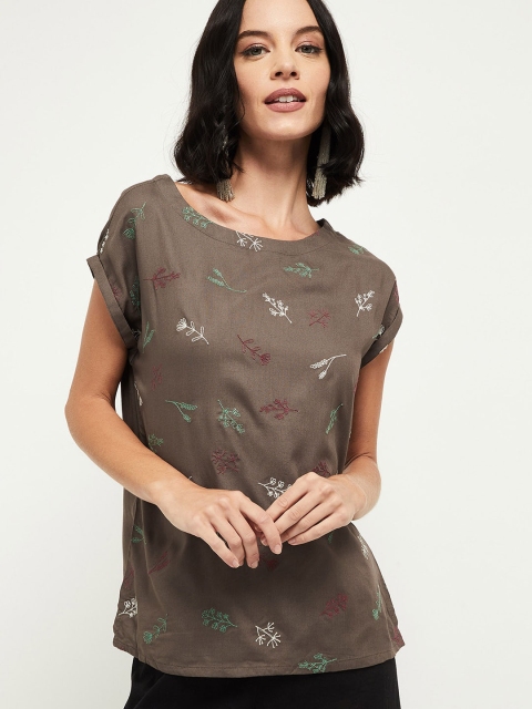 

max Women Grey Embroidered Top