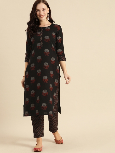 

Rajnandini Women Black & Maroon Printed Kurta with Palazzos