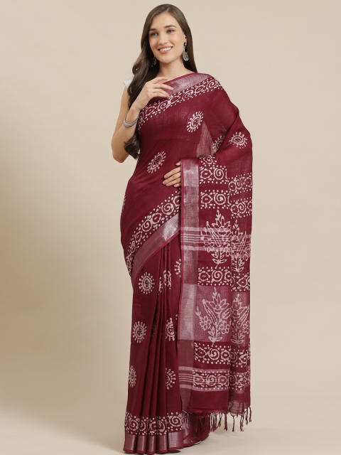 

Nakshi Burgundy & White Pure Cotton Printed Handloom Saree