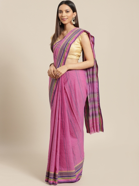 

Nakshi Purple & Blue Pure Cotton Striped Handloom Saree