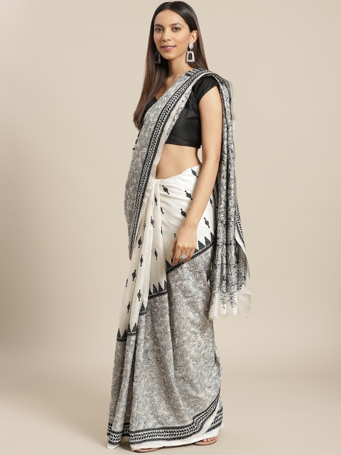 

Nakshi Black & Off-White Pure Silk Kantha Embroidered Handloom Saree