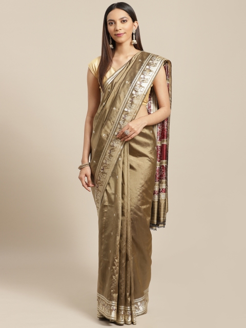 

Nakshi Olive Green & Off-White Pure Silk Woven Design Baluchari Handloom Saree
