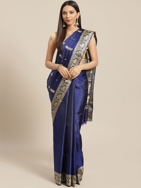 

Nakshi Blue & Golden Pure Silk Woven Design Baluchari Handloom Saree