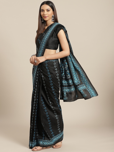 

Nakshi Black & Blue Pure Silk Embroidered Tussar Handloom Saree