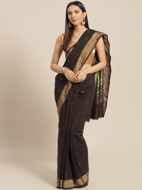 

Nakshi Brown & Golden Pure Cotton Woven Design Paithani Handloom Saree
