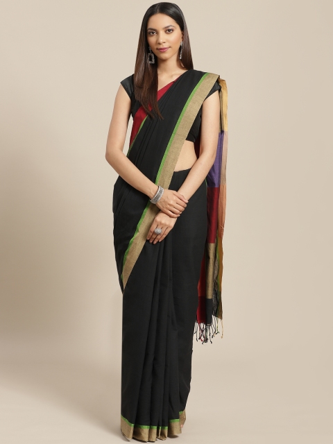 

Nakshi Black Solid Pure Cotton Handloom Saree