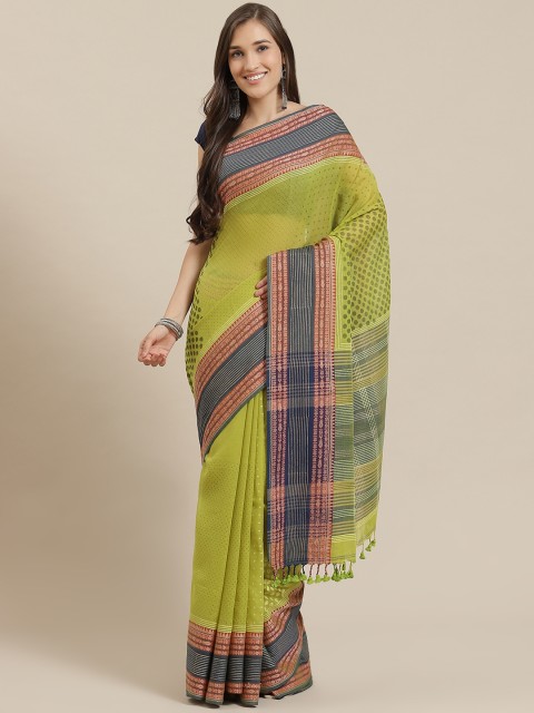 

Nakshi Green Pure Cotton Printed Block Print Handloom Saree