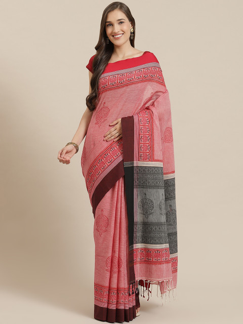

Nakshi Red Pure Cotton Printed Block Print Handloom Saree