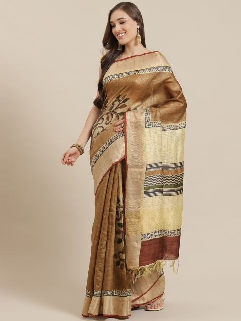 

Nakshi Beige & Yellow Pure Silk Printed Tussar Handloom Saree