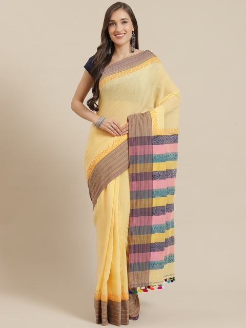 

Nakshi Yellow & Green Pure Cotton Printed Hand Block Print Saree