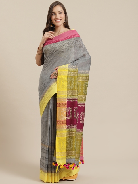 

Nakshi Grey & Yellow Pure Cotton Printed Block Print Saree
