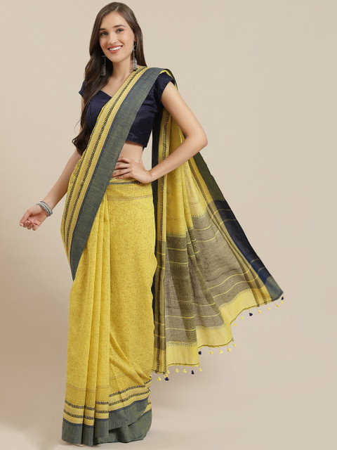 

Nakshi Green & Navy Blue Pure Cotton Block Print Saree