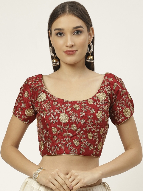 

Studio Shringaar Maroon Embroidered Saree Blouse