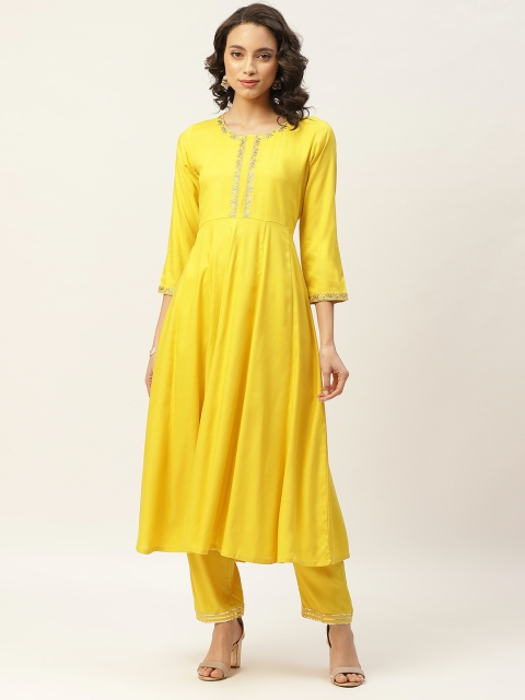 

Shae by SASSAFRAS Women Yellow Yoke Design Embroidered Anarkali Kurta with Trousers