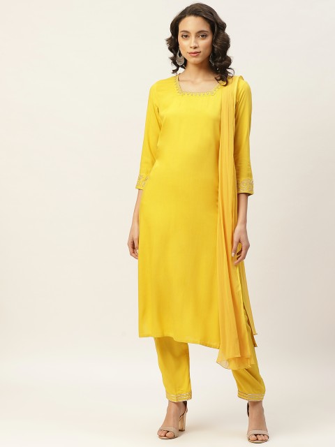 

Shae by SASSAFRAS Women Yellow Solid Kurta with Trousers & Dupatta