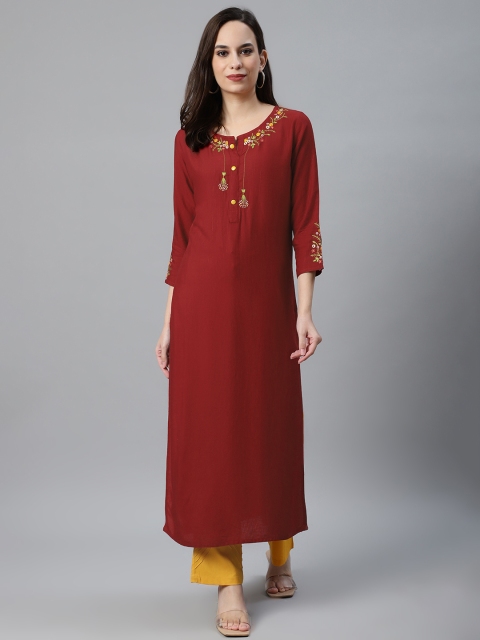 

Anubhutee Women Red & Mustard Yellow Self-Striped Kurta with Palazzos