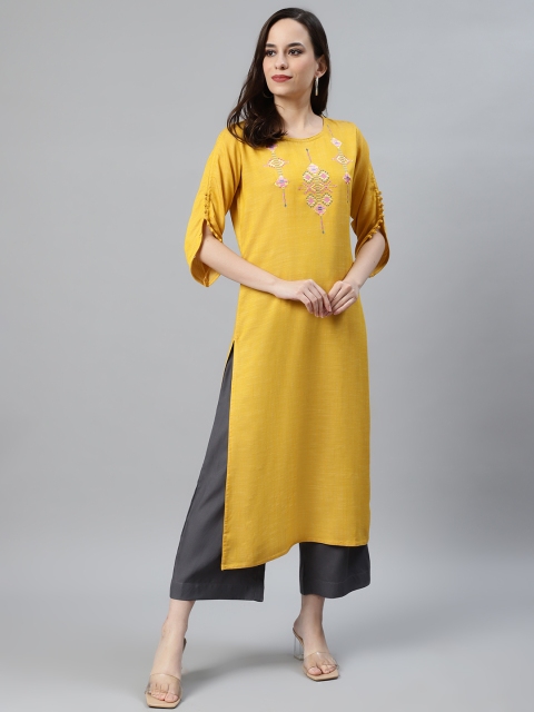 

Anubhutee Women Mustard Yellow Yoke Design Kurta with Palazzos
