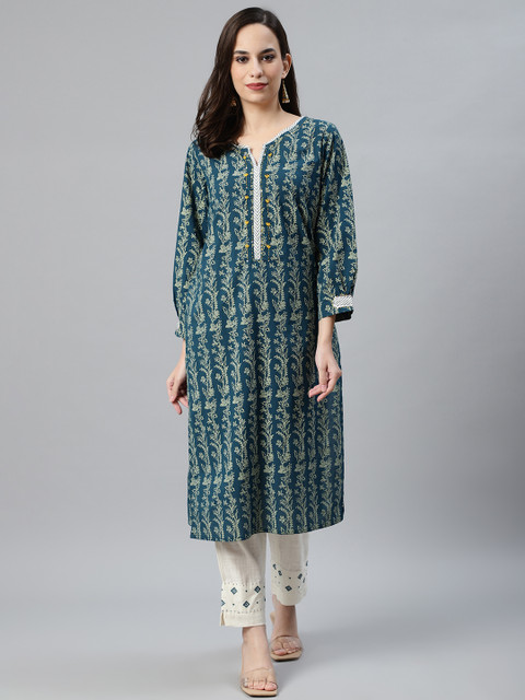 

Anubhutee Women Navy Blue & Green Printed Kurta with Trousers