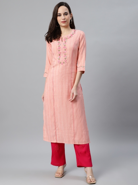 

Anubhutee Women Peach-Coloured & Pink Self-Design Kurta with Palazzos