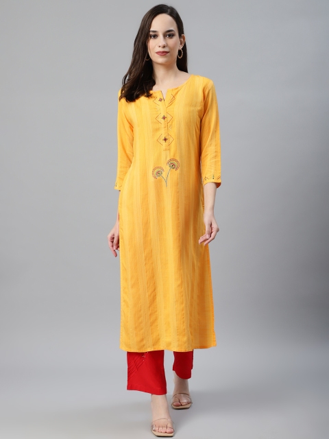 

Anubhutee Women Yellow & Red Striped Kurta with Palazzos, Mustard