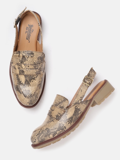 

The Roadster Lifestyle Co Women Beige & Black Snakeskin Textured Mules with Penny Pocket