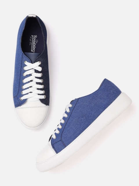 

The Roadster Lifestyle Co Women Blue & White Colourblocked Denim Flatform Sneakers