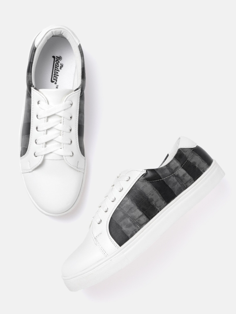 

The Roadster Lifestyle Co Women White & Grey Striped & Croc Print Sneakers