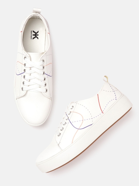 

Kook N Keech Women White & Purple Abstract Print Flatform Sneakers
