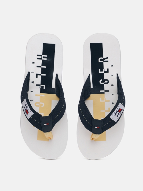 

Tommy Hilfiger Men White & Navy Blue Printed Thong Flip-Flops