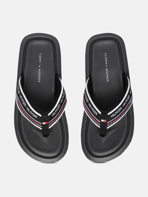 

Tommy Hilfiger Men Black & White Striped CORPORATE COMFORT Thong Flip-Flops
