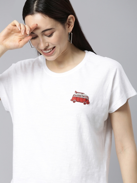 

Mast Harbour Women White Red Printed Pure Cotton T-shirt