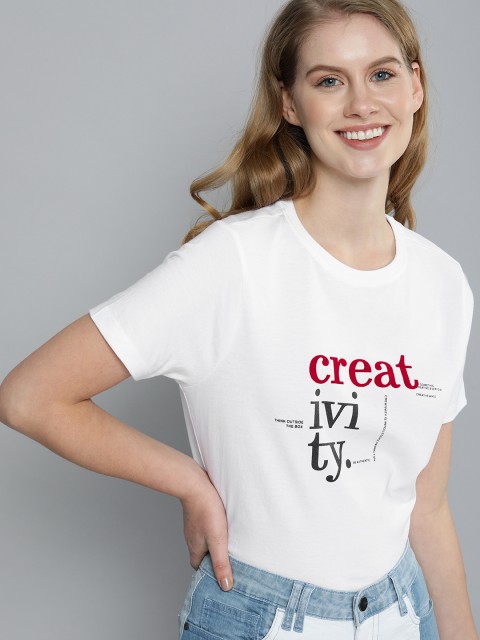 

Mast & Harbour Women White Printed Round Neck T-shirt