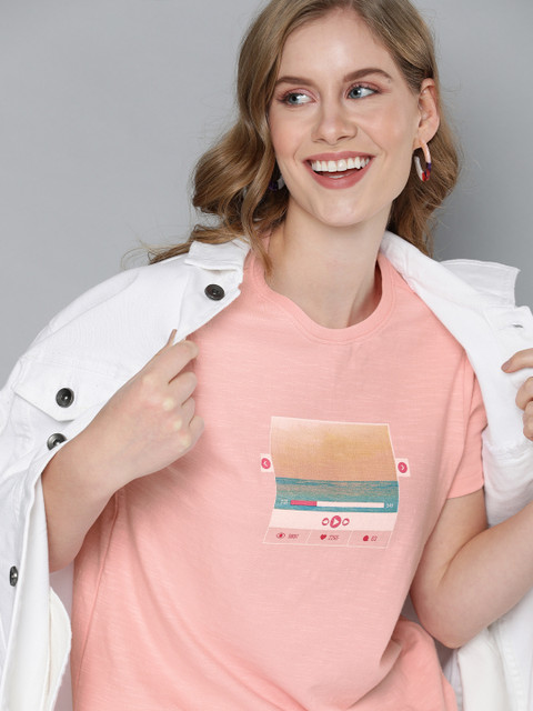 

Mast & Harbour Women Pink Printed Round Neck T-shirt