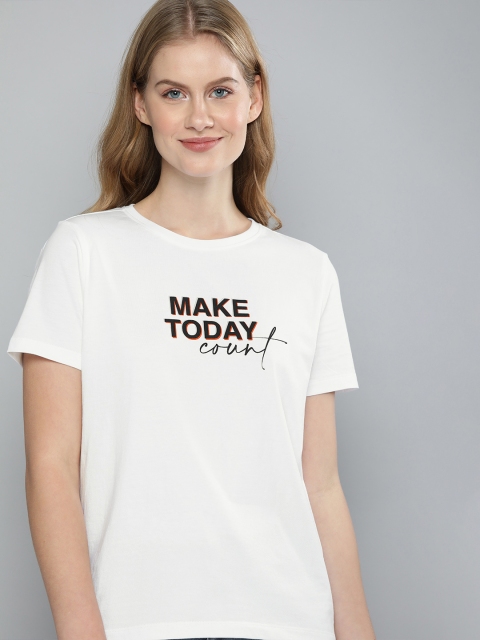 

Mast Harbour Women White Printed Round Neck Pure Cotton T-shirt