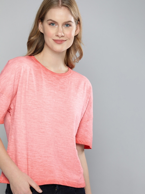 

Mast Harbour Women Pink Solid Round Neck Pure Cotton T-shirt