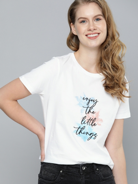 

Mast Harbour Women White Printed Round Neck Pure Cotton T-shirt