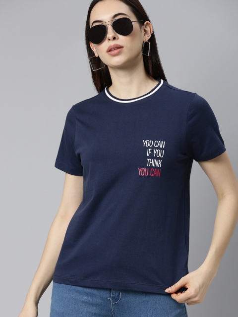 

Mast & Harbour Women Navy Blue Typography Printed T-shirt