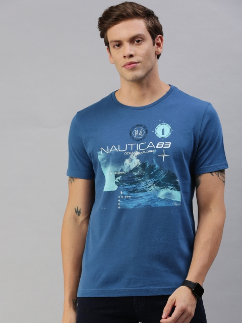 

Nautica Men Blue Printed Round Neck T-shirt