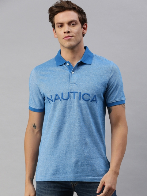 

Nautica Men Blue Embroidered Polo Collar Pure Cotton T-shirt