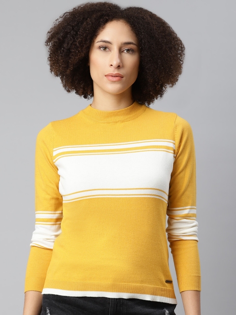 

Roadster Women Yellow & White Striped Round Neck T-shirt