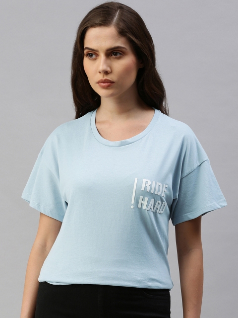 

Roadster Women Blue Printed Round Neck T-shirt