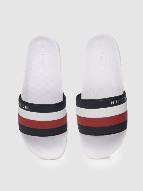 

Tommy Hilfiger Men White & Red Striped Sliders