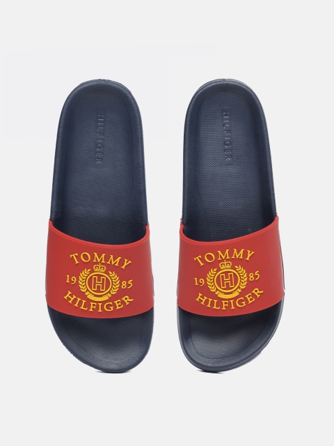 

Tommy Hilfiger Men Red & Navy Blue Printed Sliders