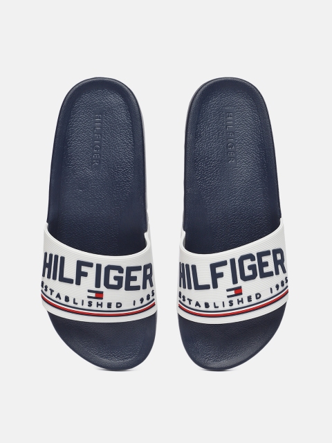 

Tommy Hilfiger Men White & Navy Blue Printed Sliders