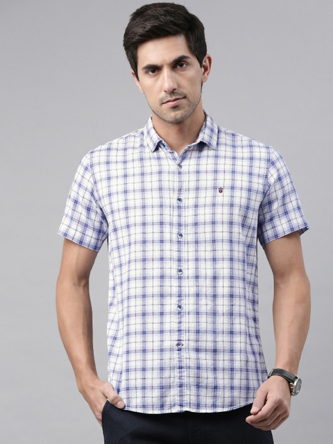 

Louis Philippe Sport Men White & Blue Pure Cotton Slim Fit Checked Casual Shirt