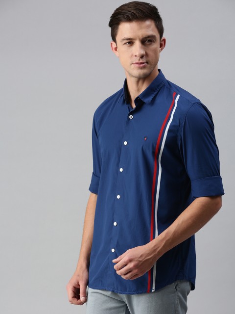 

Louis Philippe Sport Men Navy Blue & Red Super Slim Fit Striped Casual Shirt