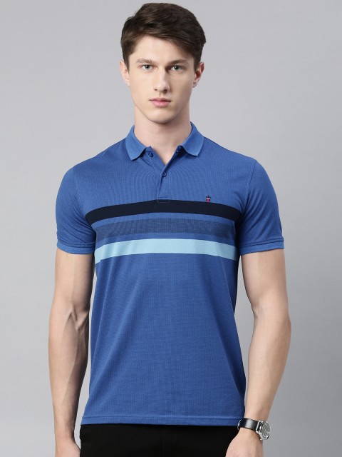 

Louis Philippe Sport Men Blue Pure Cotton Striped Polo Collar T-shirt