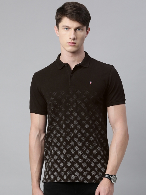 

Louis Philippe Jeans Men Coffee Brown Printed Polo Collar T-shirt